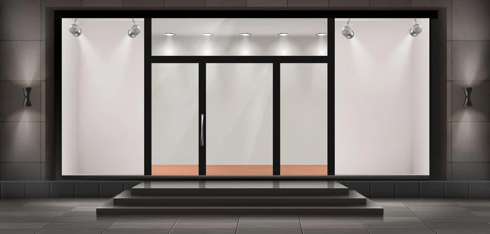 Vector storefront, empty illuminated showroom Stock Illustration