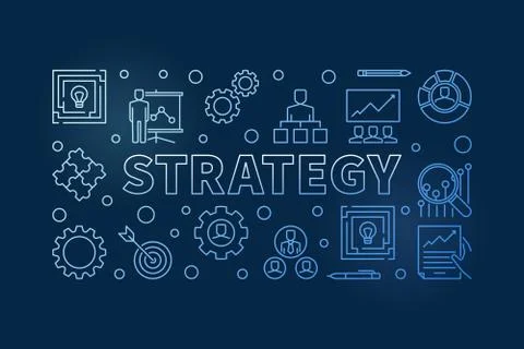 Vector Strategy horizontal blue outline illustration or banner Stock Illustration