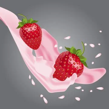 Vector strawberries in pink milk Stock Illustration