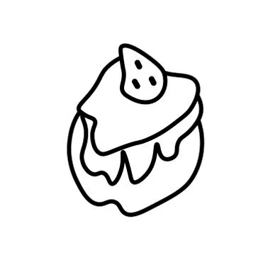 Vector strawberry cake slice with a black line.Simple food and cooking Stock Illustration