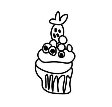 Vector strawberry cake slice with a black line. Simple food and cooking Stock Illustration