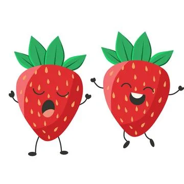 Vector Strawberry Character Collection. Dancing, Smiling, Happy and Singing. Stock Illustration