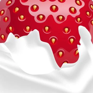 Vector strawberry in milk close-up view. Stock Illustration