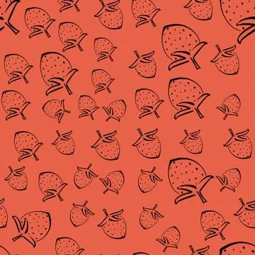 A vector strawberry pattern drawn with a black outline. illustration of a Illustrazione stock
