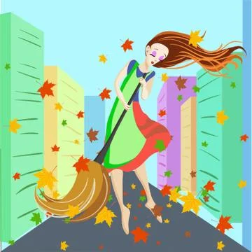 Vector street cleaner with a broom Stock Illustration