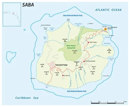 Vector street map of the Caribbean island of Saba Ilustração Stock