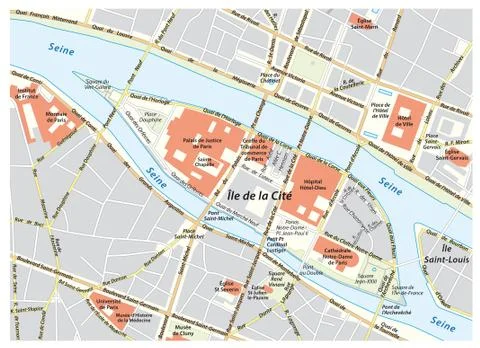 Vector street map of Ile de la Cite in Paris, France Stock Illustration