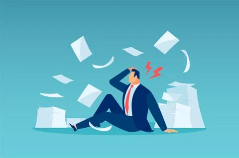 Vector of a stressed business man feeling desperate by too much work to be do Stock Illustration