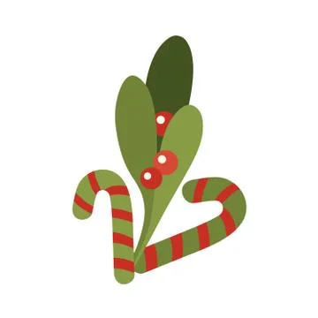 Vector stripped candy cane. Illustration of holly. Christmas decoration. Red Stock Illustration