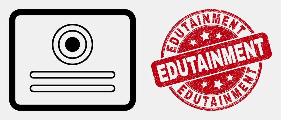 Vector Stroke Certificate Icon and Distress Edutainment Stamp Seal Stock Illustration