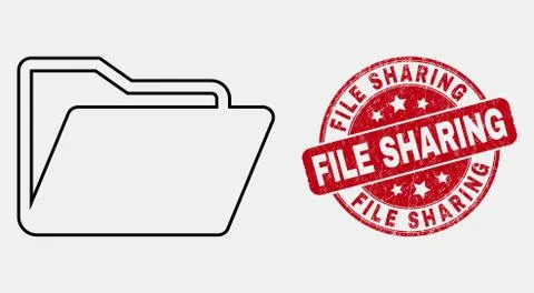 Vector Stroke Folder Icon and Scratched File Sharing Stamp Illustrazione stock