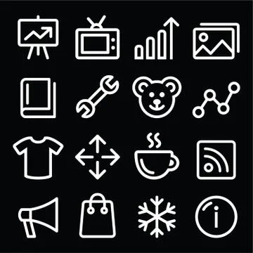 Vector stroke icons set isolated on black - internet, online business Stock Illustration