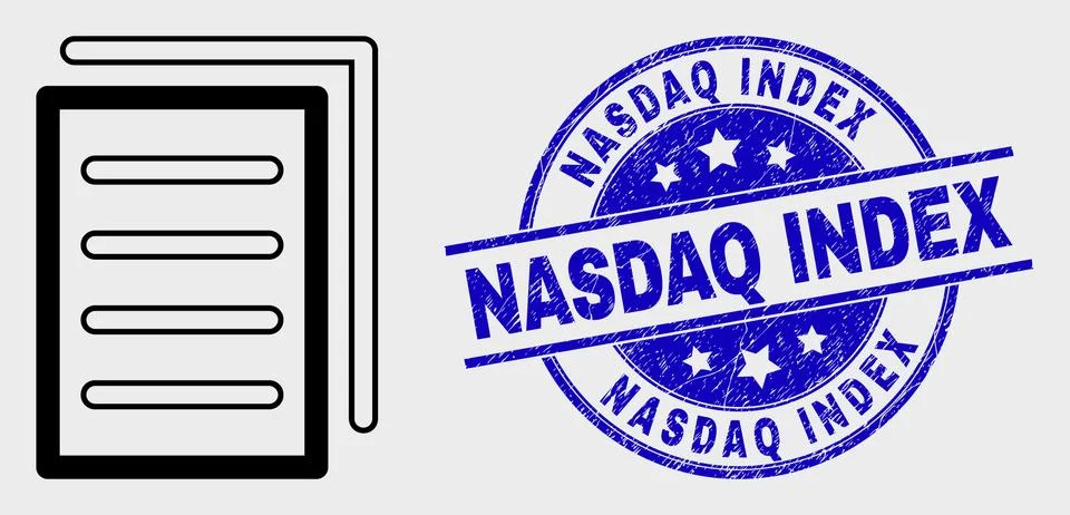 Vector Stroke List Page Icon and Grunge Nasdaq Index Stamp Seal Stockillustratie