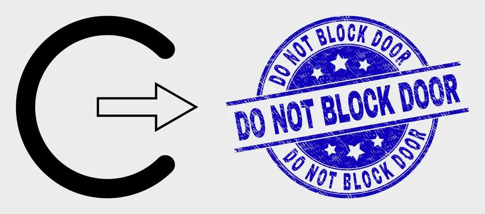 Vector Stroke Log Out Icon and Distress Do Not Block Door Seal Stock Illustration