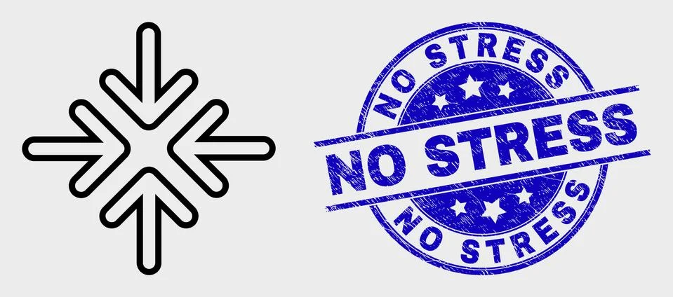 Vector Stroke Meeting Point Arrows Icon and Scratched No Stress Seal Stock Illustration