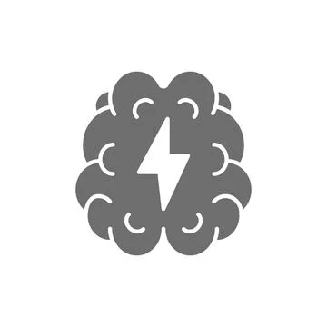 Vector stroke, pain in brain grey icon. Stock Illustration