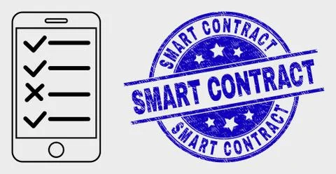 Vector Stroke Smartphone Task List Icon and Distress Smart Contract Watermark Stock Illustration