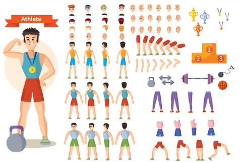 Vector strong man athlete. Character creation set Stock-Illustration
