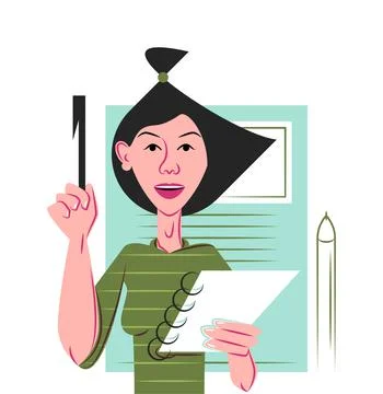 Vector student girl in shadow of sharp lines style Stock Illustration
