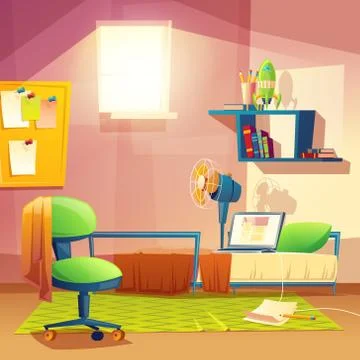 Vector student small room, cartoon bedroom, dormitory Stock Illustration