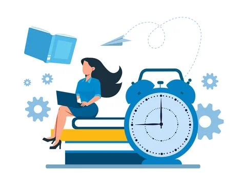 Vector of a student studies reading books uses online resources 스톡 일러스트