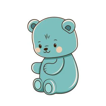 Vector stuffed teddy bear sitting icon. Vector turquoise bear with rosy cheeks Stock-Illustration