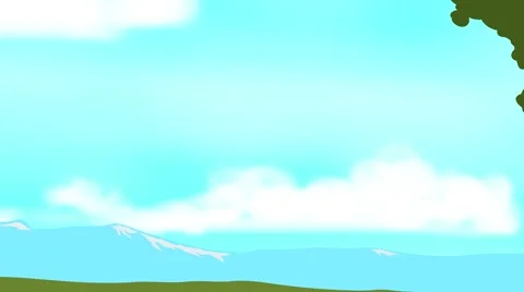 Vector-style animation of a landscape scene with a deer grazing. Stock Footage 40386524