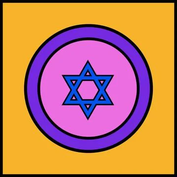 Vector-style design showing orange-purple rings with pink disc, blue star on Stock Illustration