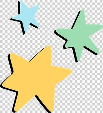 Vector-style graphic is showing three hand-drawn stars with black shadows on Stock Illustration