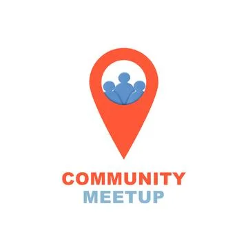 A vector style logo representing a community meetup, featuring an orange ma.. Stock Illustration