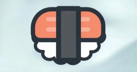 Vector-style nigiri floating on pale gradient backdrop, with orange fish, ric Stock Illustration