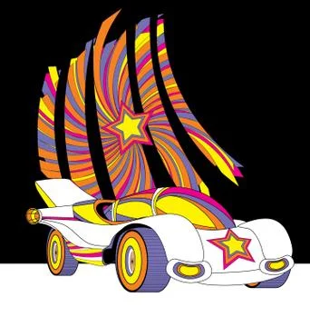 Vector style race car with star decor colorful futuristic illustration Stock Illustration
