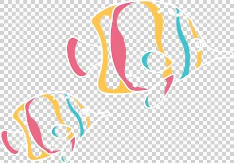 Vector-style tropical fish pair gliding diagonally on transparent canvas showing Ilustração Stock