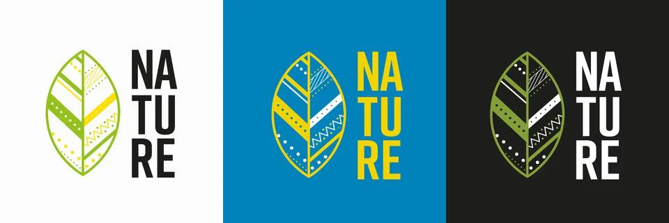 Vector stylish eco logo for organic product, leaf with design geometric eleme Stock Illustration