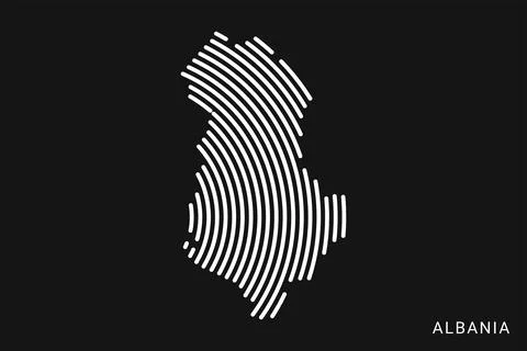 Vector of Stylized Albania Map in Simple Striped White Flat Line on Black B.. Иллюстрация