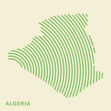 Vector of Stylized Algeria Map in Simple Striped Green Flat Line. Иллюстрация