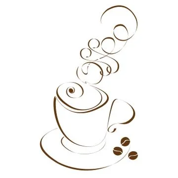 Vector stylized cup of coffee icon with beans 스톡 일러스트