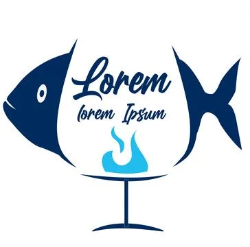 Vector Stylized Fish and Wine Glass with Flame.Logo Design Template Stock Illustration