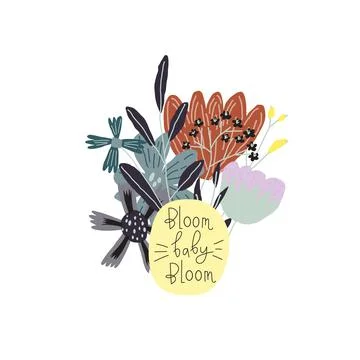Vector stylized flowers bouquet, handwritten phrase Stock Illustration