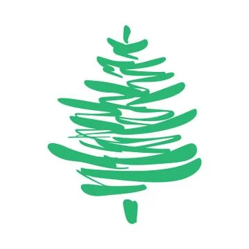 Vector stylized green scribbled Christmas tree logo. Doodle hand drawn xmas Stock Illustration