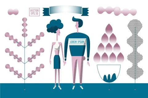 Vector stylized illustration in flat design. Man and woman walking outdoor in Stock Illustration