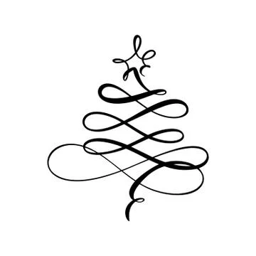 Vector stylized logo, scribbled Christmas tree with star on top. Xmas element of Illustrazione stock