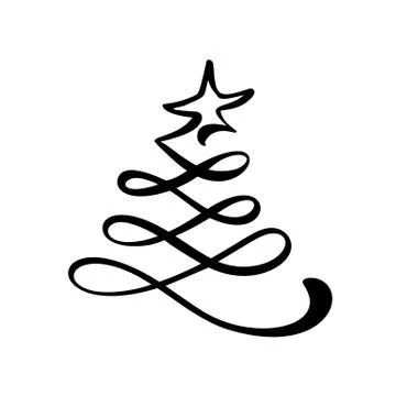 Vector stylized logo, scribbled Christmas tree with star on top. Xmas element of Illustrazione stock