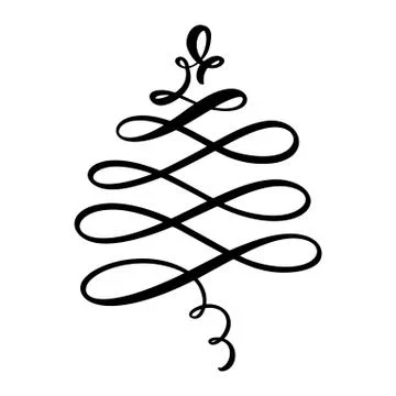 Vector stylized logo, scribbled Christmas tree with star on top. Xmas element of Illustrazione stock