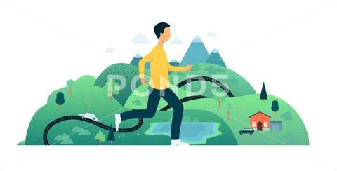 Vector stylized man running with smile at face Stock Illustration