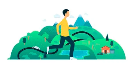 Vector stylized man running with smile at face Stock Illustration