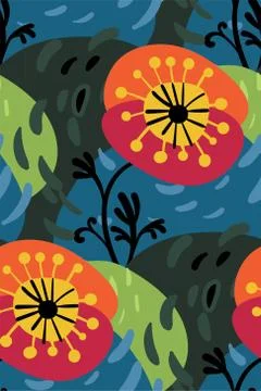Vector stylized modern seamless floral pattern scandinavian Stock Illustration