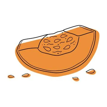 Vector stylized pumpkin slice with seeds. pumpkin icon is isolated. Halloween Stock Illustration
