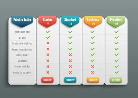 Vector subscription plan pricing tariff for web Stock Illustration