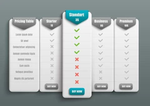 Vector subscription plan pricing tariff for web Stock Illustration